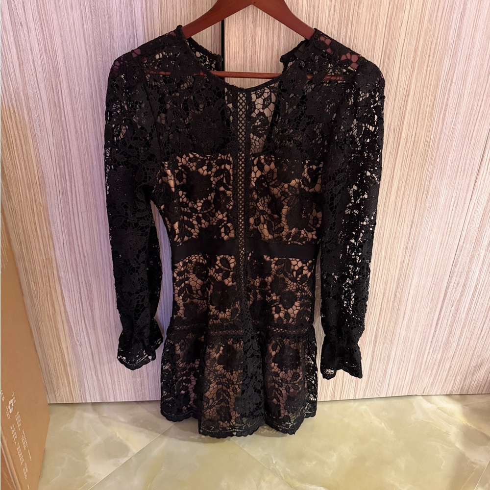 Aqua Black Lace Peplum Tunic dress